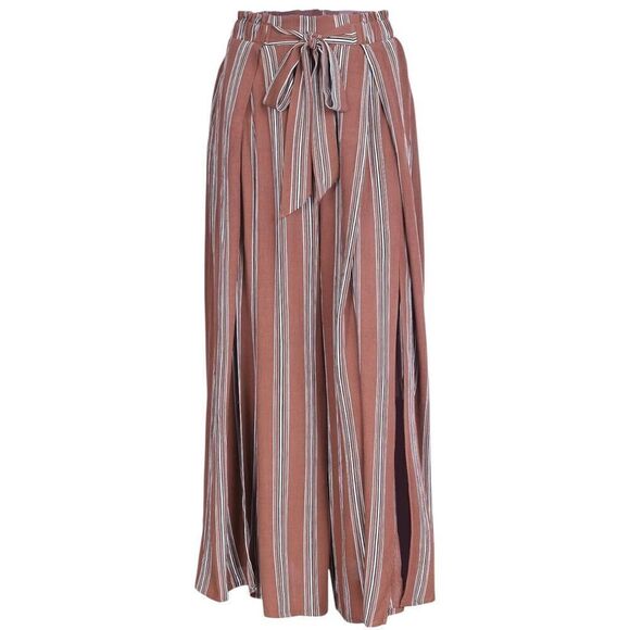 Simplee Women's Boho Flowy High Waisted Elegant Split Stripe Wide Leg Pants SM - Picture 2 of 10